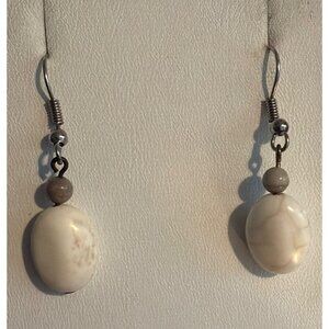 Vintage Silver Tone Dangle Earrings Natural Howlite Stone 1.5" Estate 3.46g NWOT